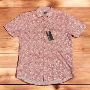 Consequence Men's Short Sleeve Button-Up Shirt Red/White Floral Casual Summer